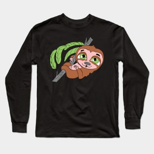 Funny Cute Hanging Relaxed Sloth Long Sleeve T-Shirt